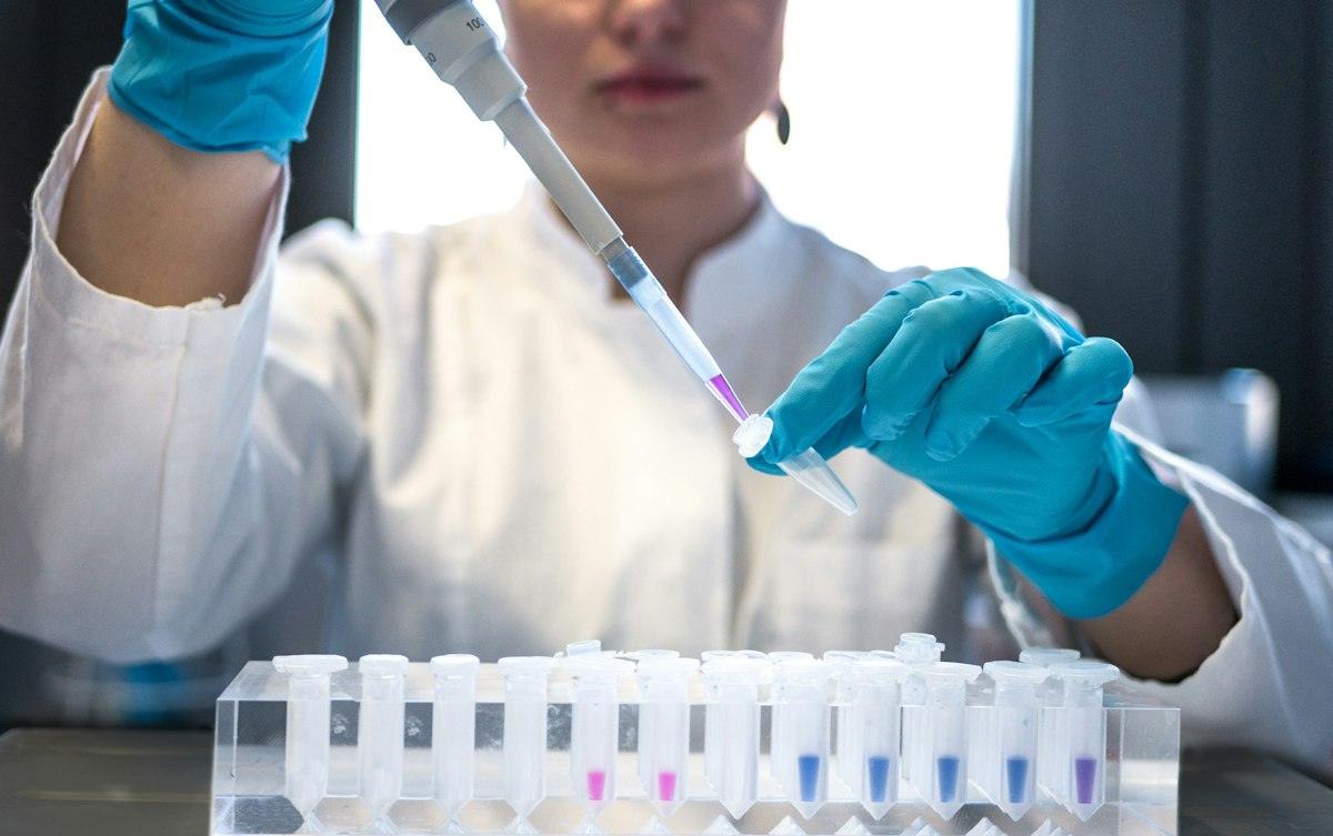 A pipette and rack of test tubes